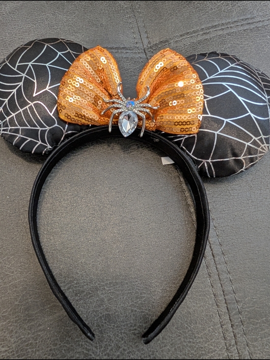 Disney Accessories - Minnie Mouse Halloween Spider Sequin Bow Headband - Orange & Black